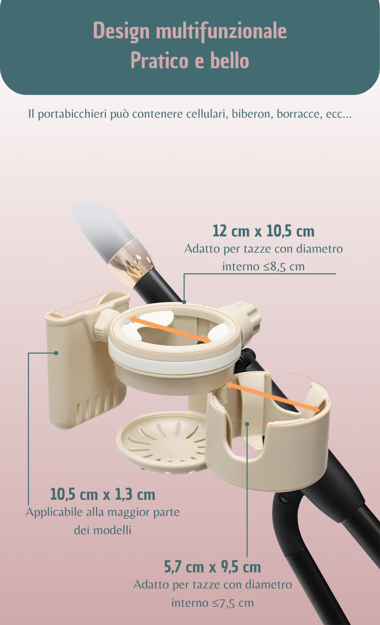 Portabicchieri 3 in 1 per Passeggino