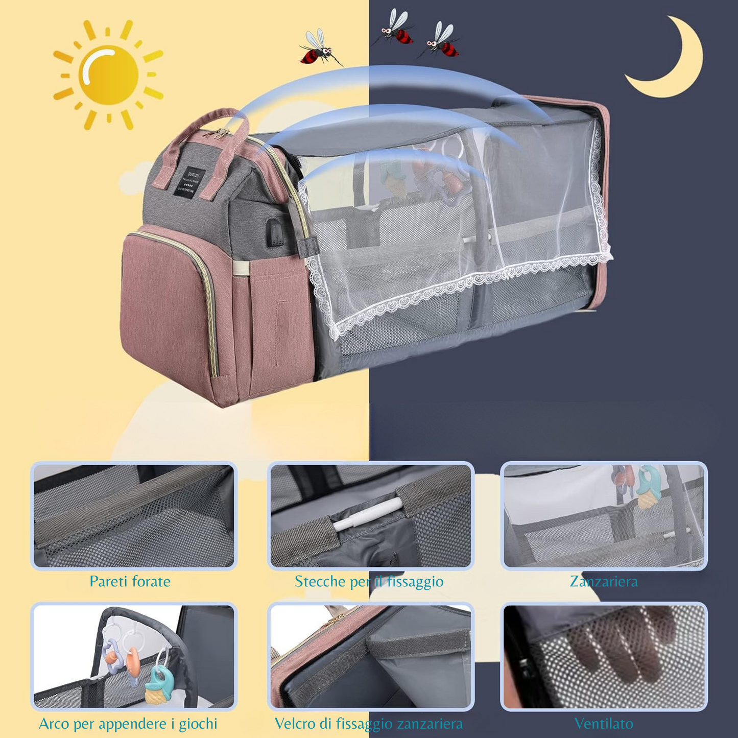 Zaino 3 in 1 con culla portatile