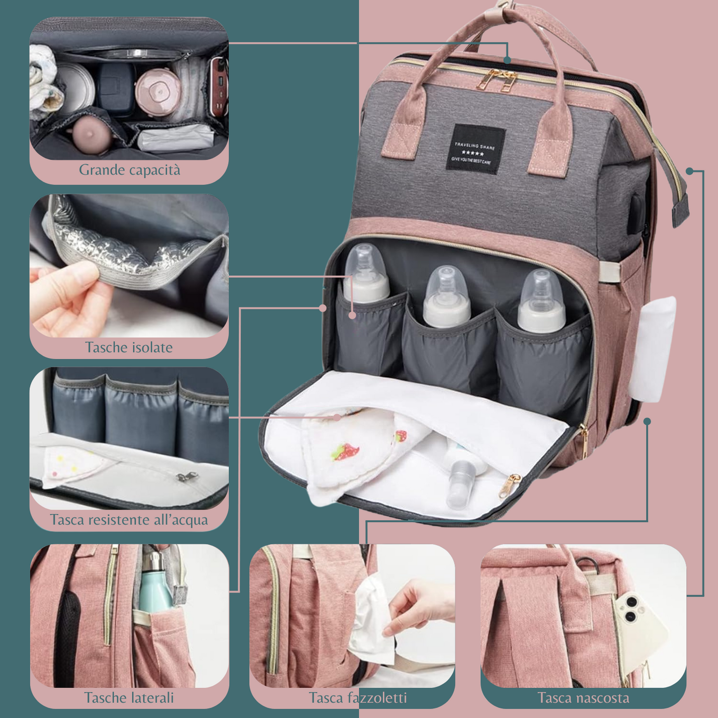 Zaino 3 in 1 con culla portatile