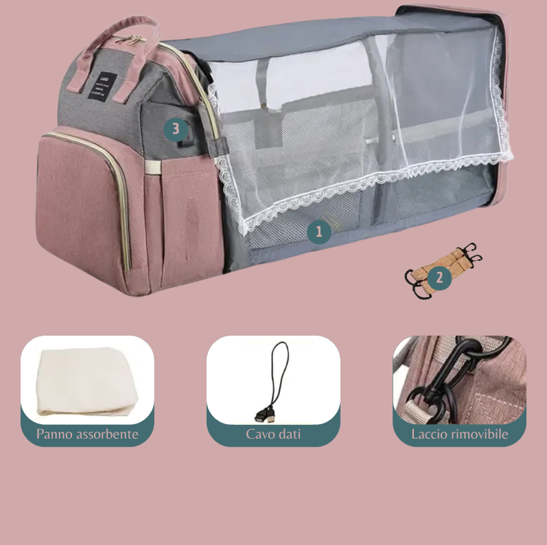 Zaino 3 in 1 con culla portatile